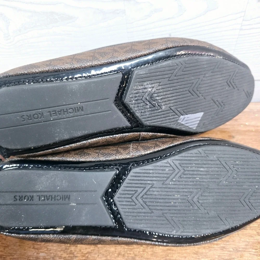 Michael Kors Fulton Moccasin‎ Brown Logo Flats Gold MK Medallion Womens 6M